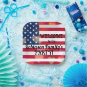 Assiettes En Carton Patriotique USA Coeurs drapeau avec texte calligra (Fête)