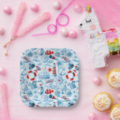 Assiettes En Carton Patteries bleues rouges nautical (Fête)