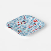 Assiettes En Carton Patteries bleues rouges nautical (Angulaire)