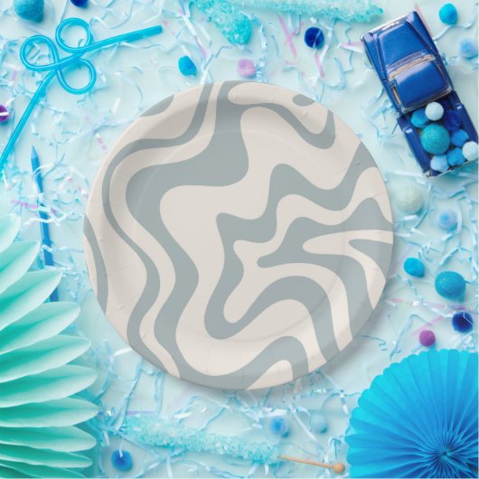 Assiettes En Carton Pattern Blue-Grey and Cream (Fête)