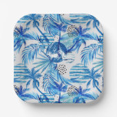 Assiettes En Carton Pattern de Bright Blue Tropical Watercolor (Recto)