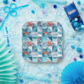 Assiettes En Carton Pattern de Tropical Teal Geometric Abstract (Fête)