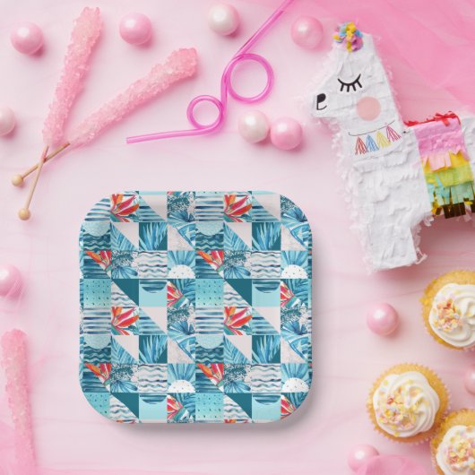 Assiettes En Carton Pattern de Tropical Teal Geometric Abstract (Fête)