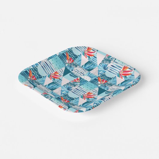 Assiettes En Carton Pattern de Tropical Teal Geometric Abstract (Angulaire)