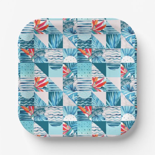 Assiettes En Carton Pattern de Tropical Teal Geometric Abstract (Recto)