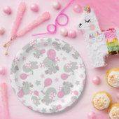 Assiettes En Carton Pattern of Elephants, Cute Elephants - Pink Gray (Fête)