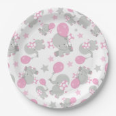 Assiettes En Carton Pattern of Elephants, Cute Elephants - Pink Gray (Devant)