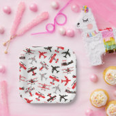 Assiettes En Carton Pattern Red and Black WWII (Fête)