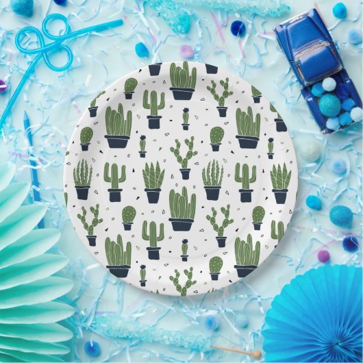 Assiettes En Carton Pattern Rustic Green Cactus (Fête)