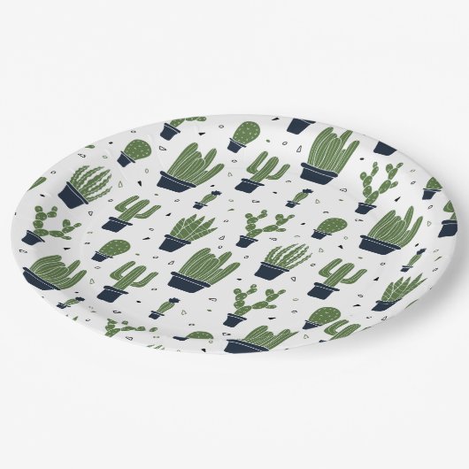 Assiettes En Carton Pattern Rustic Green Cactus (Angle)