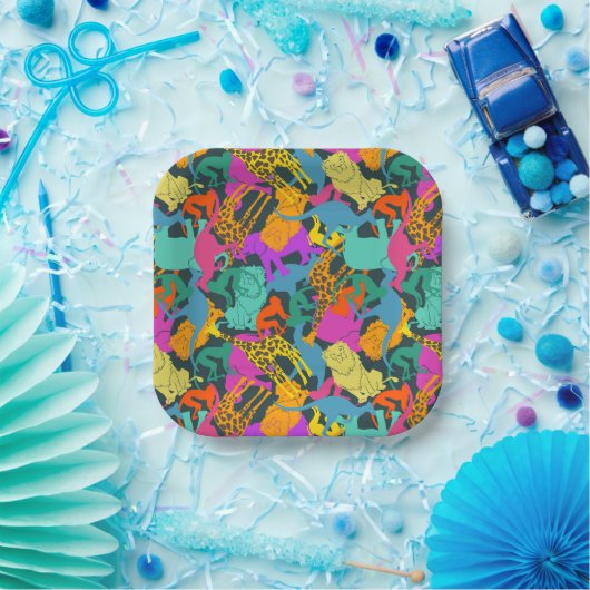 Assiettes En Carton Patterns d'Animal Silhouette (Fête)