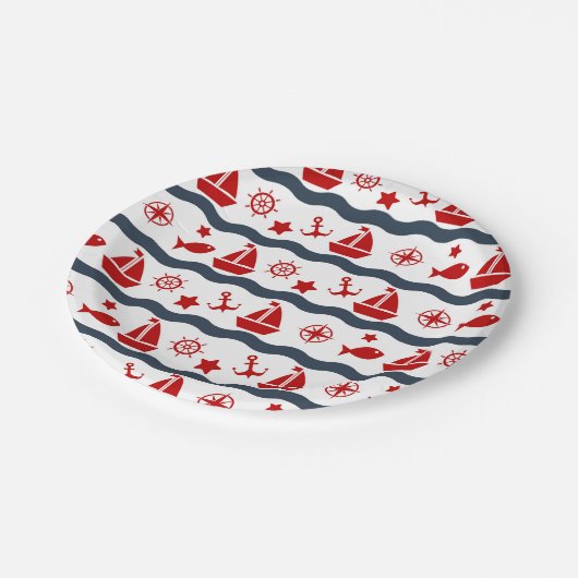 Assiettes En Carton Patterns maritimes (Angle)