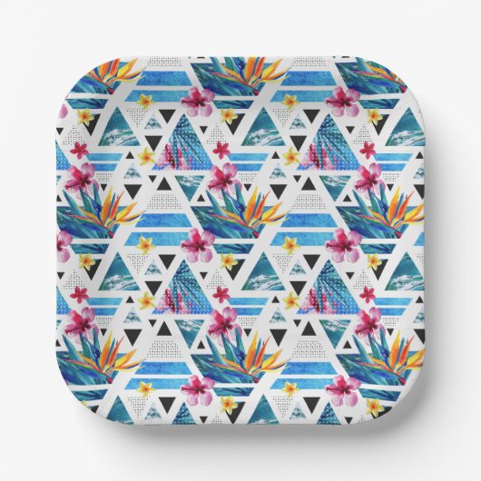 Assiettes En Carton Patters de Geometric Tropical (Recto)