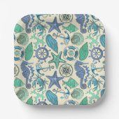 Assiettes En Carton Patters de Teal Sea Animals (Recto)