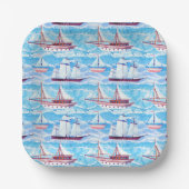 Assiettes En Carton Patters de Watercolor Sailing Ships (Recto)