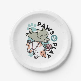 Assiettes En Carton Pattes et Jeux – Illustration de Chat Adorable