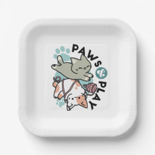 Assiettes En Carton Pattounes et Jeux – Illustration de Chat Adorable