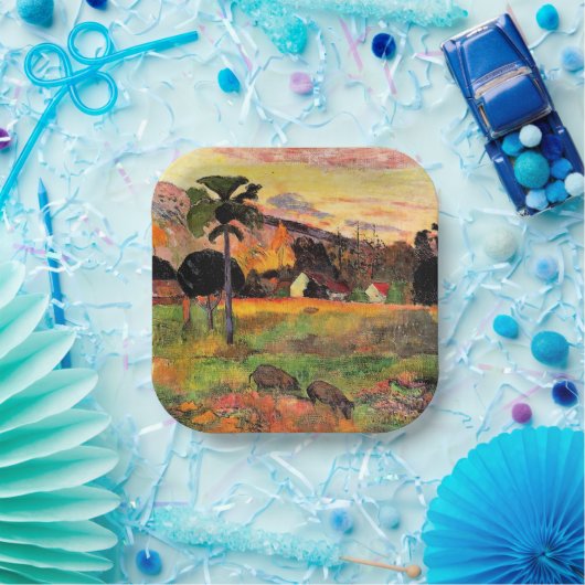 Assiettes En Carton Paul Gauguin, célèbre peinture, Viens ici, (Fête)