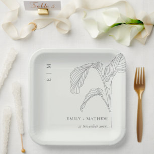 Assiettes En Carton Paume feuilleté minimum croquis noir Mariage blanc