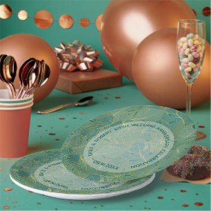 Assiettes En Carton Paume vert et or feuille motif