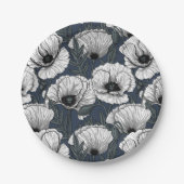 Assiettes En Carton Pavot blanc sur la marine (Devant)