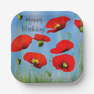 Assiettes En Carton Pavot d'anniversaire joyeux