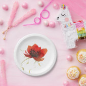 Assiettes En Carton Pavot rouge contemporain et feuillage d'or simple (Fête)