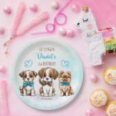 Assiettes En Carton Pawty bleu mignon chiots d'anniversaire imprimé (Fête)