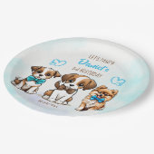 Assiettes En Carton Pawty bleu mignon chiots d'anniversaire imprimé (Angle)