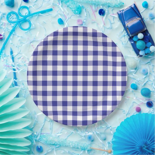 Assiettes En Carton Pays En vichy en bleu profond (Fête)