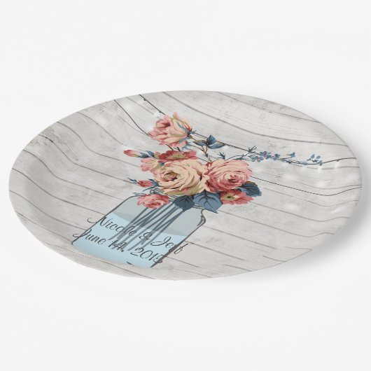 Assiettes En Carton Pays Floral Bois Mason Jar Mariage (Angle)