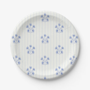 Assiettes En Carton Pays Français Bleu clair Fleur rayures