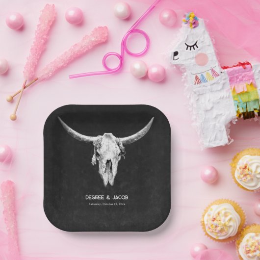 Assiettes En Carton Pays Ouest Noir Et Blanc Taureau Crâne (Fête)