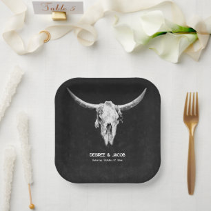 Assiettes En Carton Pays Ouest Noir Et Blanc Taureau Crâne