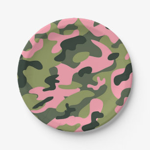 Assiettes En Carton Pays Rose Vert Armée Camo Camouflage Anniversaire