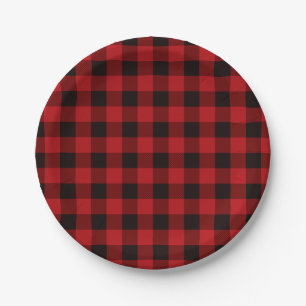 Assiettes En Carton Pays Rouge et noir plaid