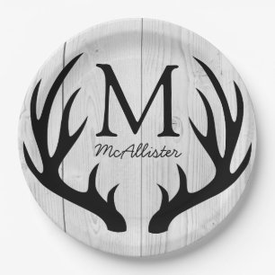Assiettes En Carton Pays rustique Cerfs Noirs Antlers Barne Blanche Bo