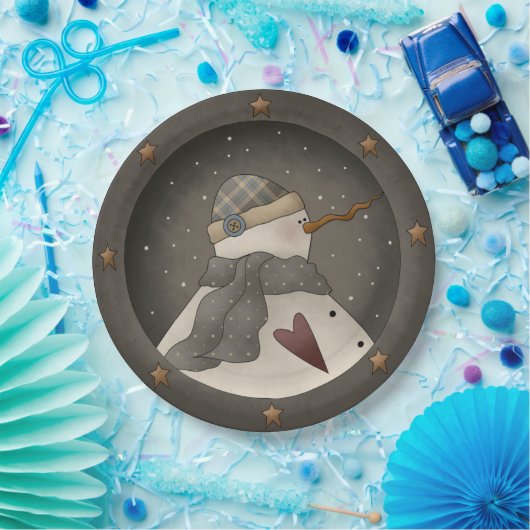 Assiettes En Carton Pays Snowman primitif (Fête)