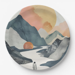 Assiettes En Carton Paysage Abstrait de Boho (2)