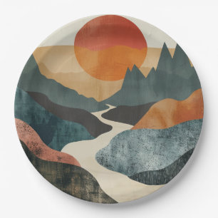 Assiettes En Carton Paysage Abstrait de Boho (5)