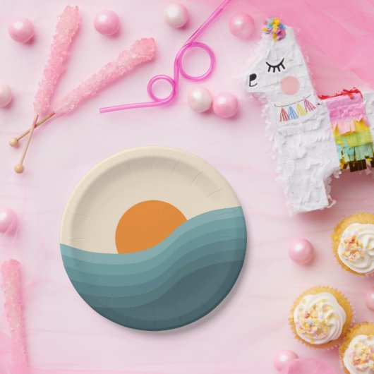 Assiettes En Carton Paysage abstrait de style rétro (Fête)