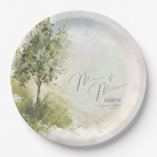 Assiettes En Carton Paysage aquarelle M. & Mme Sage Green ID786 (Devant)