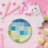 Assiettes En Carton Paysage avec des Carrés multicolores (Fête)