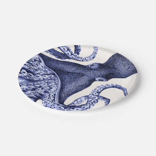Assiettes En Carton Paysage Bleu Octopus (Angle)