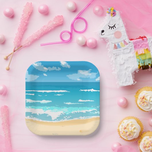 Assiettes En Carton Paysage côtier tropical d'Ocean Beach (Fête)