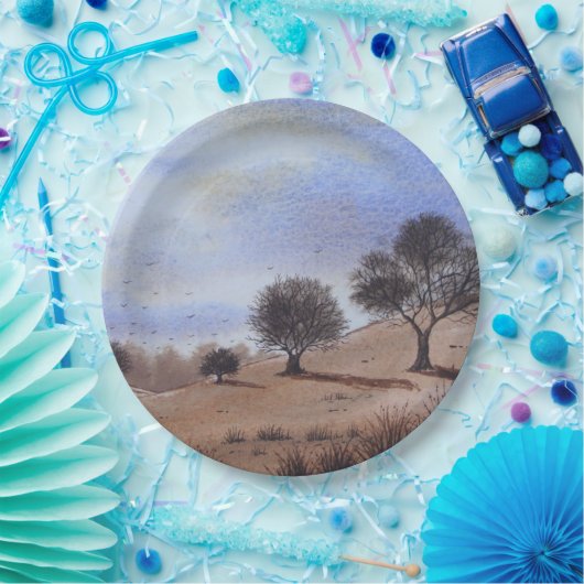 Assiettes En Carton Paysage d'automne Peinture pittoresque (Fête)