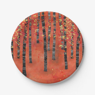 Assiettes En Carton Paysage de la forêt de Birch