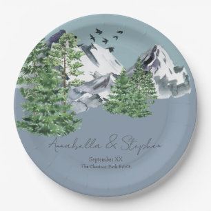 Assiettes En Carton Paysage de montagne neige Forêt de pins sur Dusty