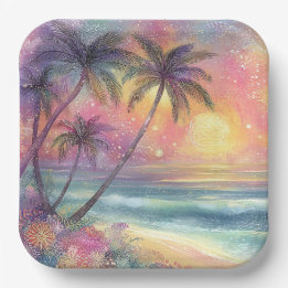 Assiettes En Carton Paysage de plage tropical de rêve