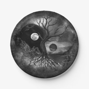 Assiettes En Carton Paysage de Yin Yang Tree noir et blanc